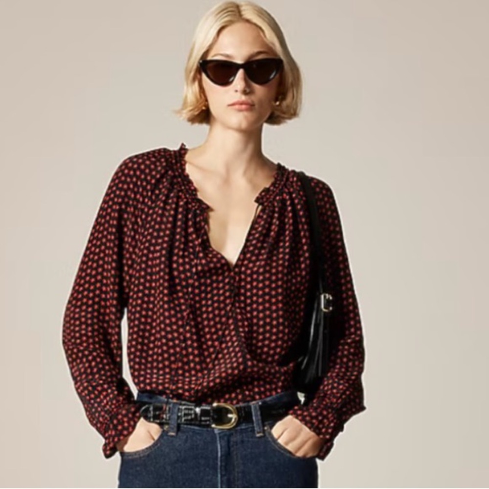 J. Crew Black and Red Blouse crepe de chine nwt small